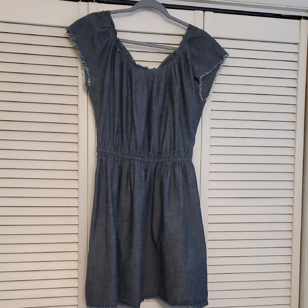 Lauren Conrad Blue Gray Cotton Frayed Dress, Size Medium